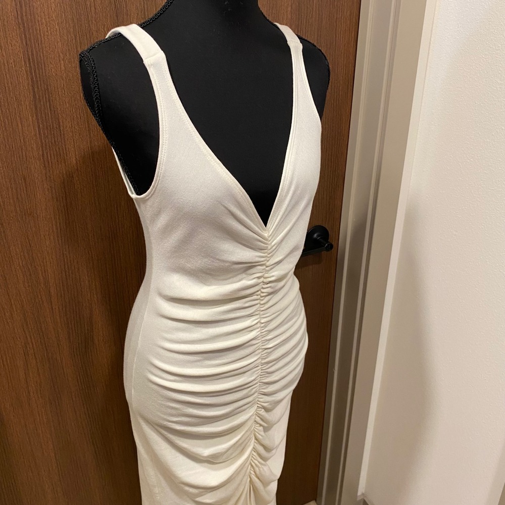 CHRISTIAN SIRIANO x BLEUSALT The Paradise Dress 2 Cream Ruched Bodycon Modal USA - Picture 4 of 13